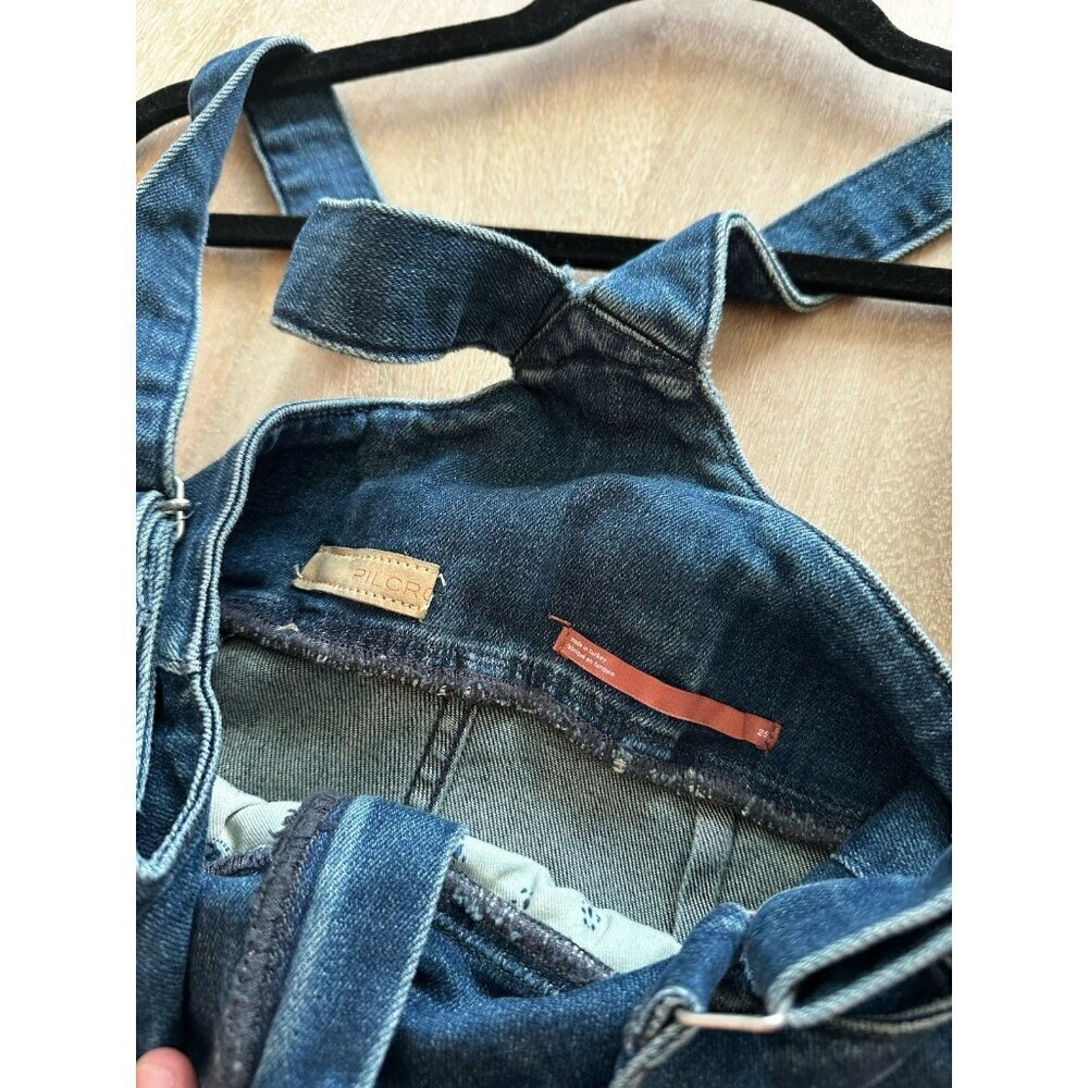 Anthropologie Pilcro Demilune Ski Suit Denim Jumpsuit Flare Dark Wash Size 25 - Picture 9 of 10